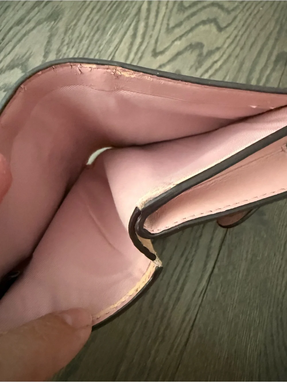 Coach Signature Canvas Compact Wallet - Brown with Pink Trim. Rehab/fair